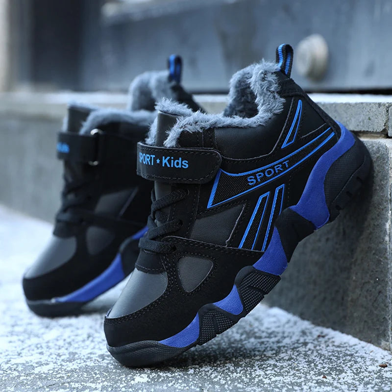 Winter Warm Kids Sneakers Non-Slip Sport Children's Boys Leather Casual Walking Shoes Outdoor Running Shoes Size 28-39
