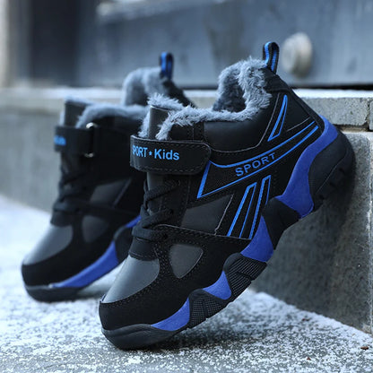 Winter Warm Kids Sneakers Non-Slip Sport Children's Boys Leather Casual Walking Shoes Outdoor Running Shoes Size 28-39