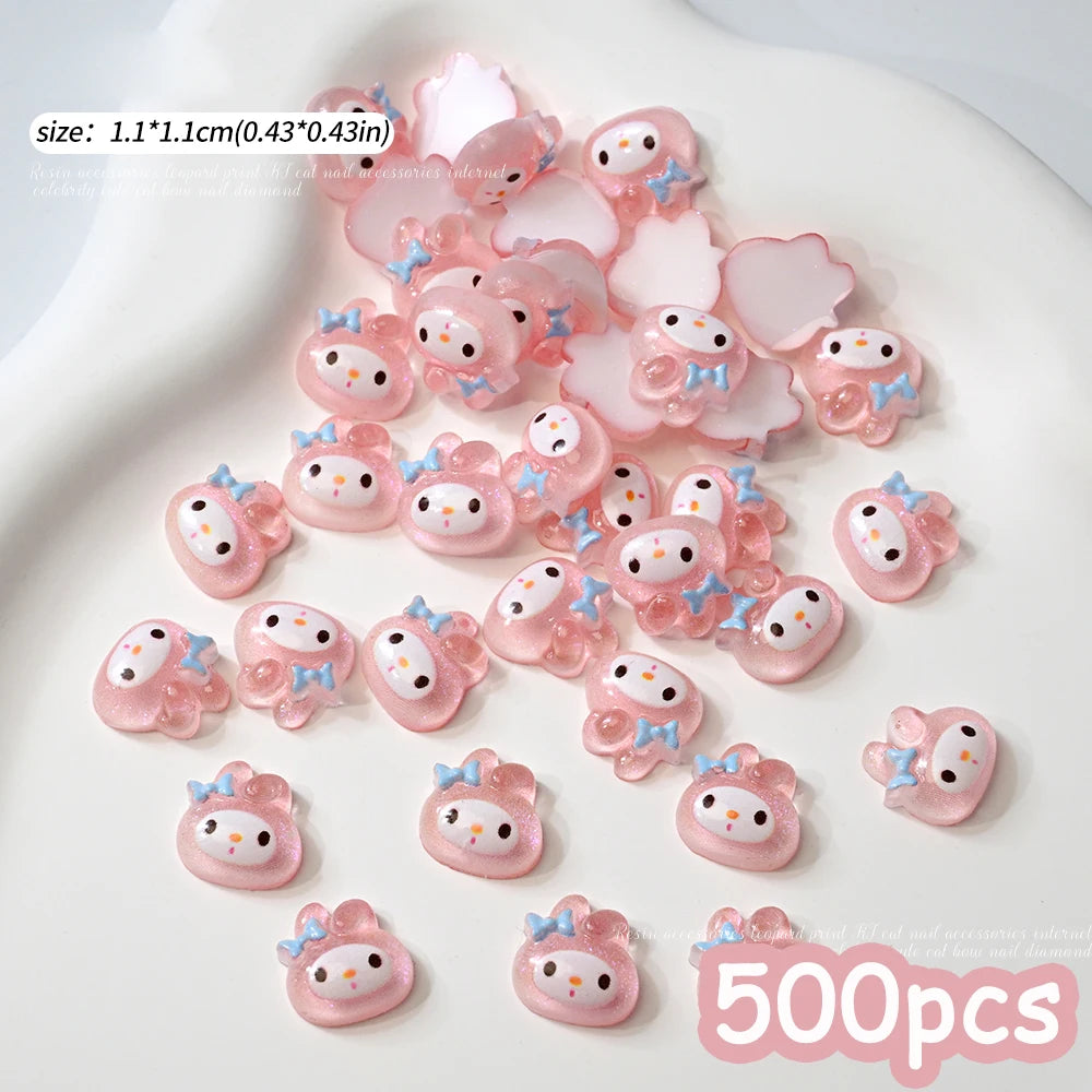 500pcs Cute Sanrio Nail Art Charms 3D Pink Bow Hello Kitty Cinnamoroll Nail Decoration