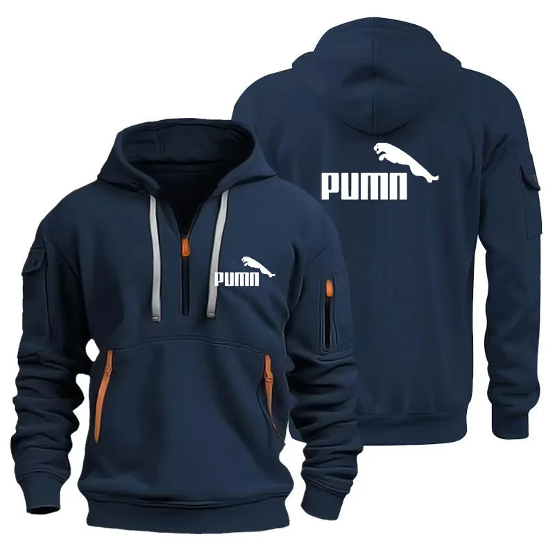 Men's European Size Hoodie, Multi-Pocket Zipper Sweatshirt, Loose Casual Pullover