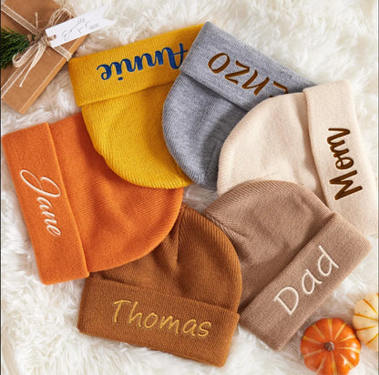 Personalized Baby Beanie Hats, custom name Hand Embroidered Knit Beanie with Name for Infants Toddlers Girls Boys birthday Gift