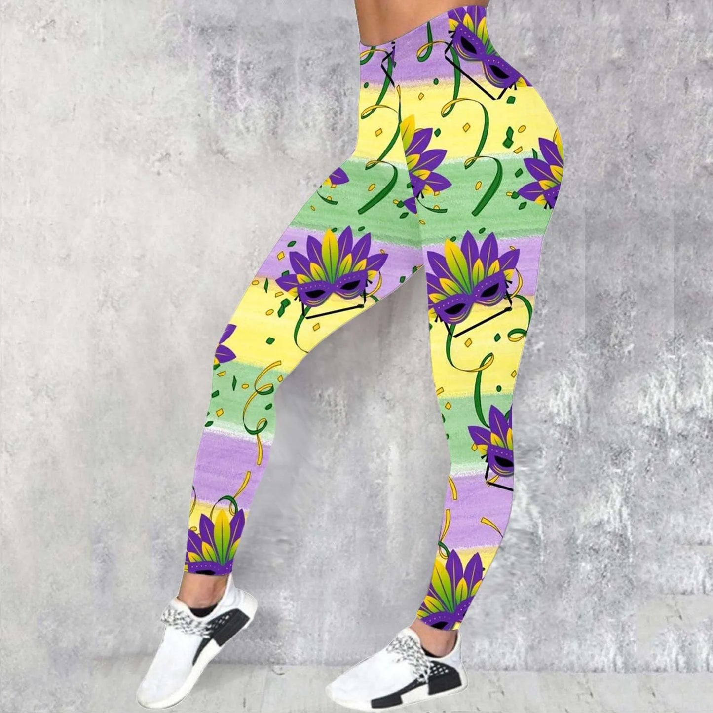 Mardi Party Women Casual Sports Yoga Pants Colorful Printed Fashion Leggings Carnival Festival  Celebration