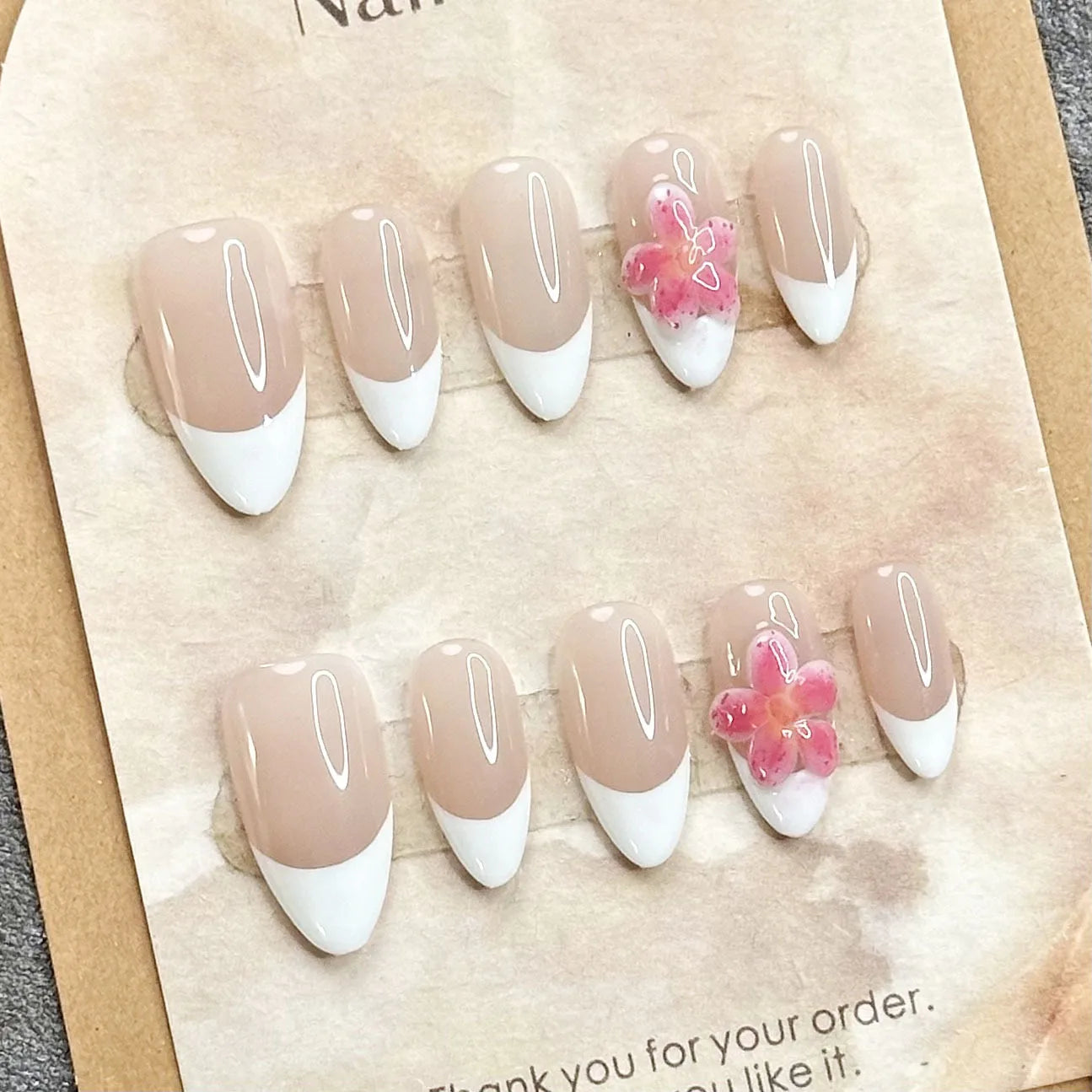 10pcs Handmade Press On Nails 3D Carving Flower Shells False Nails