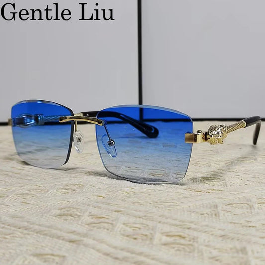 Small Rectangle Rimless Sunglasses Men 2025 Luxury Brand Frameless Metal Frame Sun Glasses For Male Classic Vintage Eyewear