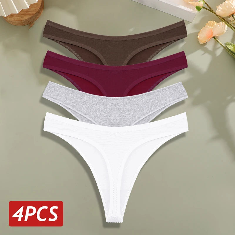 4PCS/Set Cotton Panties for Women Sexy Low Rise G-String Thongs Ultra-thi Seamless Panties Female No Trace Soft Basic Underwear