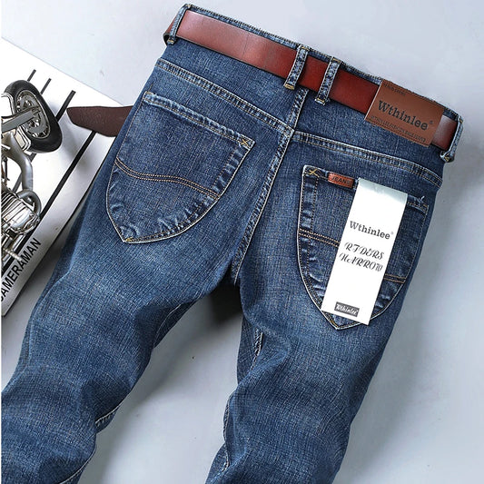 Jeans Trousers Four Season Men's High Quality Jeans Business Casual High Waist Denim Pants