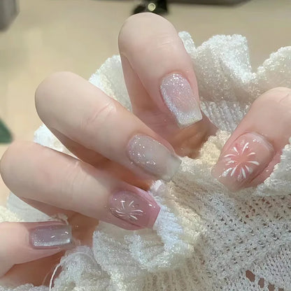 24Pcs Wearable French Fake Nails with Glue Simple Square False Nail Pink Short Detachable Press on Nail Tips Nude Manicure