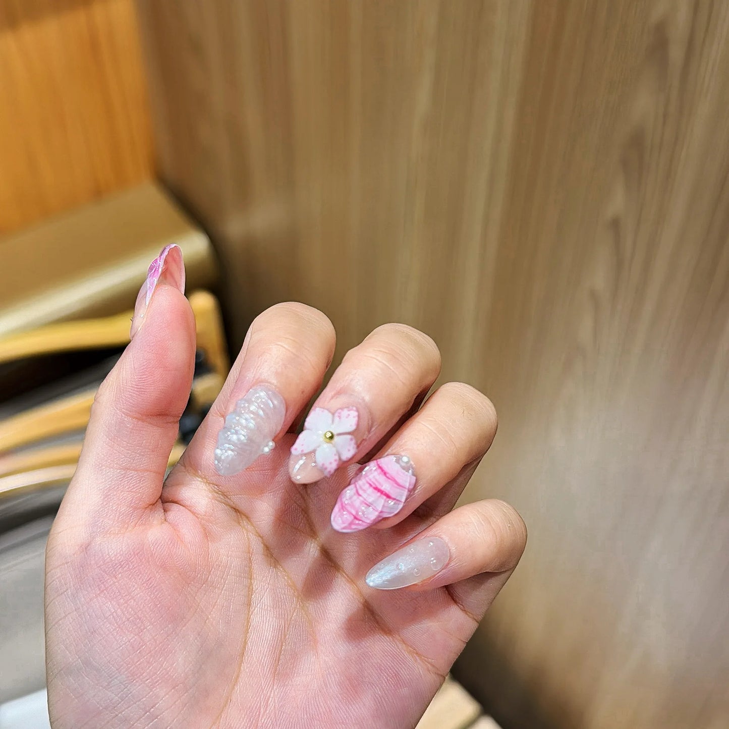 10pcs Handmade Press On Nails 3D Carving Flower Shells False Nails