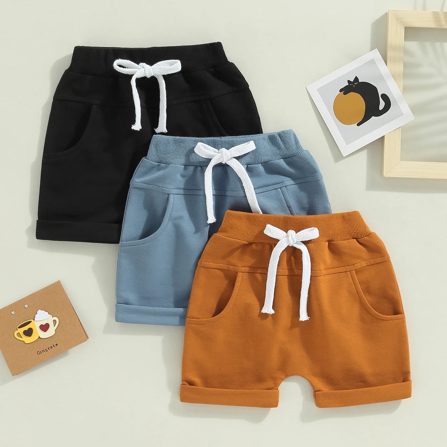 Kids Toddler 3 Pack Shorts Set Casual Solid Loose Drawstring Shorts