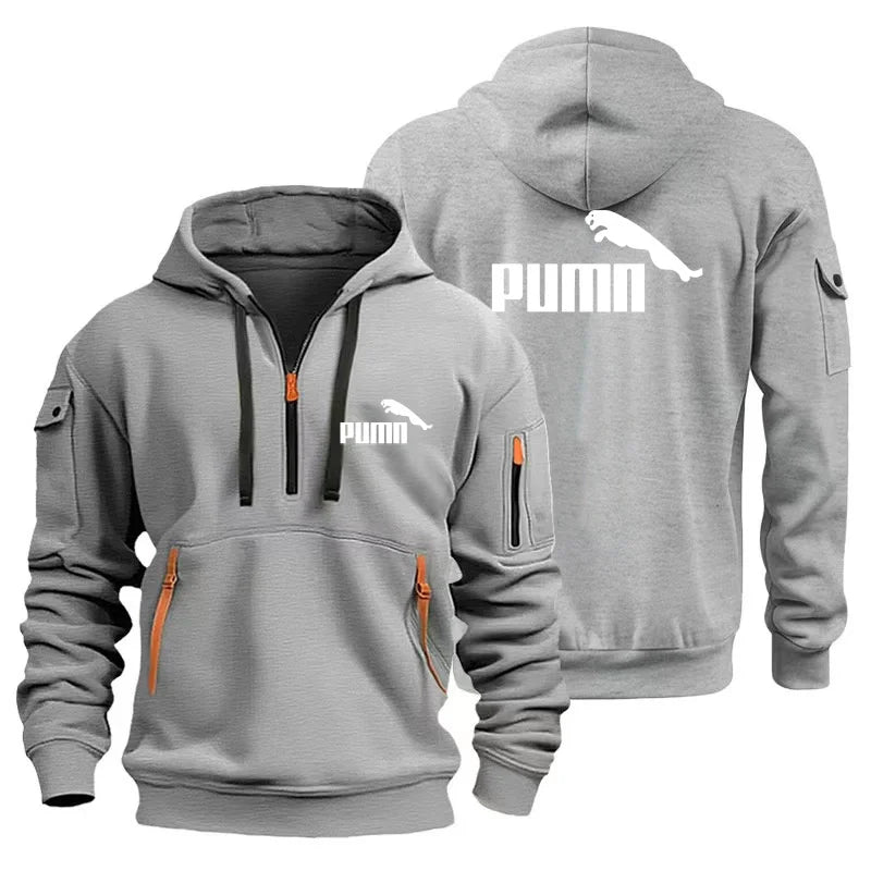 Men's European Size Hoodie, Multi-Pocket Zipper Sweatshirt, Loose Casual Pullover