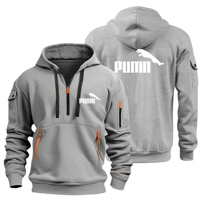 Men's European Size Hoodie, Multi-Pocket Zipper Sweatshirt, Loose Casual Pullover