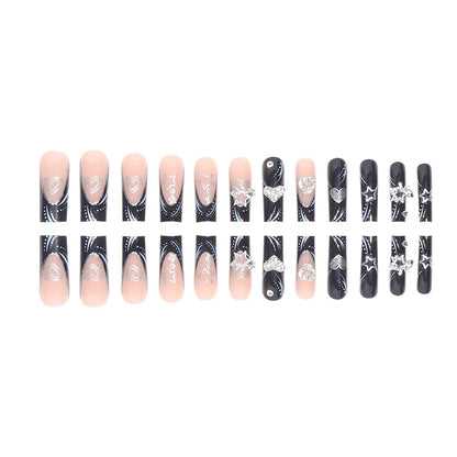 24PCS/1BOX Black French Wearing Sweet and Cool Nail Patch Glitter Love Stars in Europe and America Dark Department Fake Nail