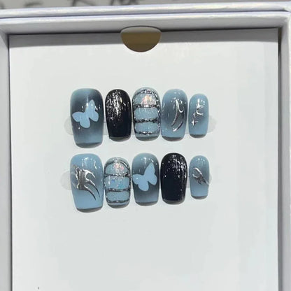 10Pcs Short Handmade Press On Nails Full Cover Cute Cat Cat Eye