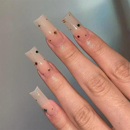 24Pcs Long Ballet Square False Nails Simple French 3d Curve Design Fake Nails Wearable Press on Fake Nails Full Cover Nails Tips