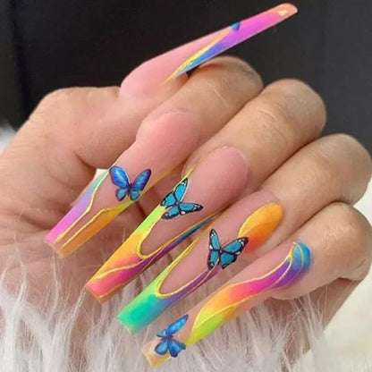 24pcs Artifical Bails With Glue Fake Nail Tips With Design Detachable Press On Nails Long Fake Nail Finished Nail Piece Sticker