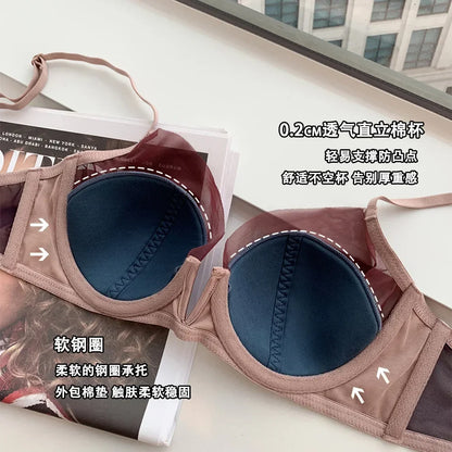 Soft Steel Ring Sexy French Ultra-thin Lace Bra Pure Desire Underwear Panty Suit Women Bras for Women