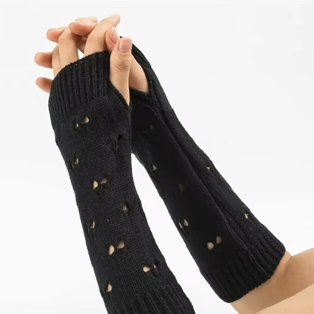 30cm Fingerless Gloves Women Winter Warm Arm Sleeve Knitted Arm Warmer Fine Mitten Casual Soft Goth Clothes Punk Gothic Gloves
