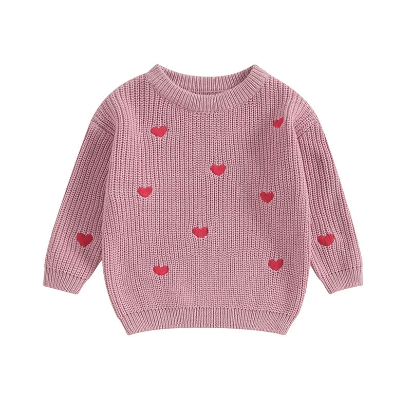 Lioraitiin 0-18M Baby Girl Knit Sweater Love Heart Embroidery Sweatshirt Pullover Tops Infant Valentine's Day Clothes