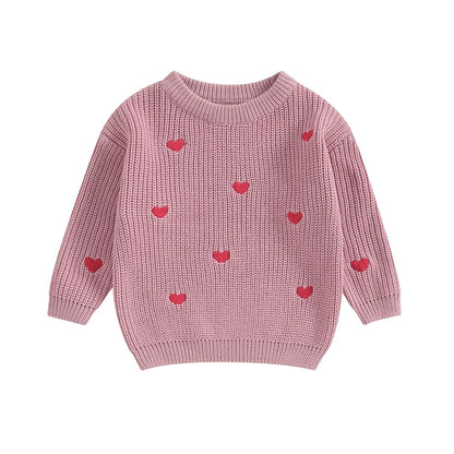 Lioraitiin 0-18M Baby Girl Knit Sweater Love Heart Embroidery Sweatshirt Pullover Tops Infant Valentine's Day Clothes