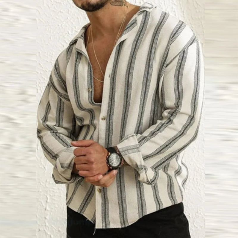 Vintage Striped Print Oversized Mens Shirt