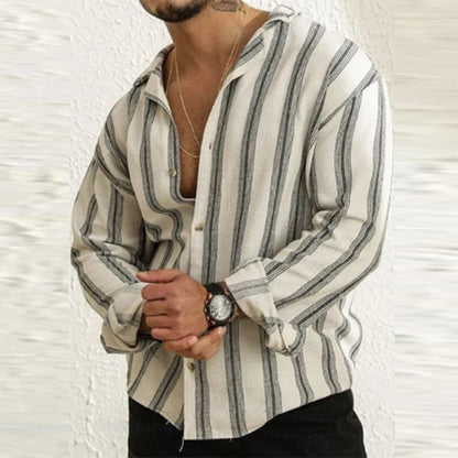 Vintage Striped Print Oversized Mens Shirt