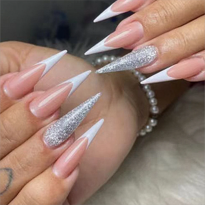 Luxury Ladies 24Pcs/Set Super Long Square French Leopard Print Pink Bow Heart Decoration Wearable Fake Nail  Press on Nail Art