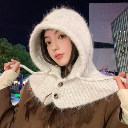 H Solid Color Hood Beanies Cycling Thickened Warm Ear Protection Straps Hat Neck Collar Scarf Cap Men Women Balaclava Caps New