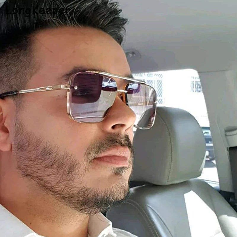 Gradient Color Sunglasses Men's Large Metal Frame SunglassesWomen