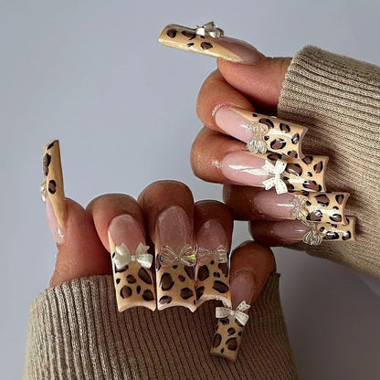 24Pcs White French False Nails Long Ballet Fake Nail with Pearl Bow Flower Design Press on Nails Pink Wearable Square Nails Set
