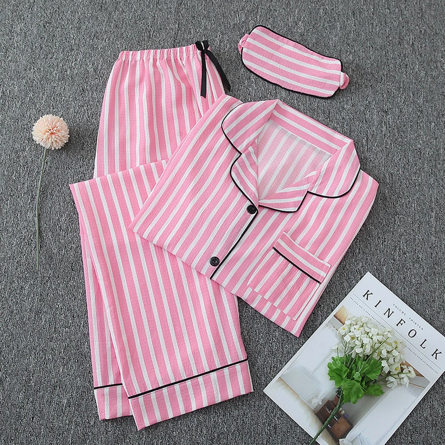 2pc Cotton Pajamas Set Women's Sweet Little Love Cute Two Piece Pijama Jacket Shirts & Long Pant Loungewear Cozy Crepe Homewear