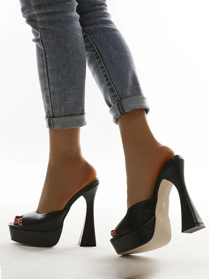 Designer Platform Extreme High Heels Women Slippers Peep Toe Banquet Shoes