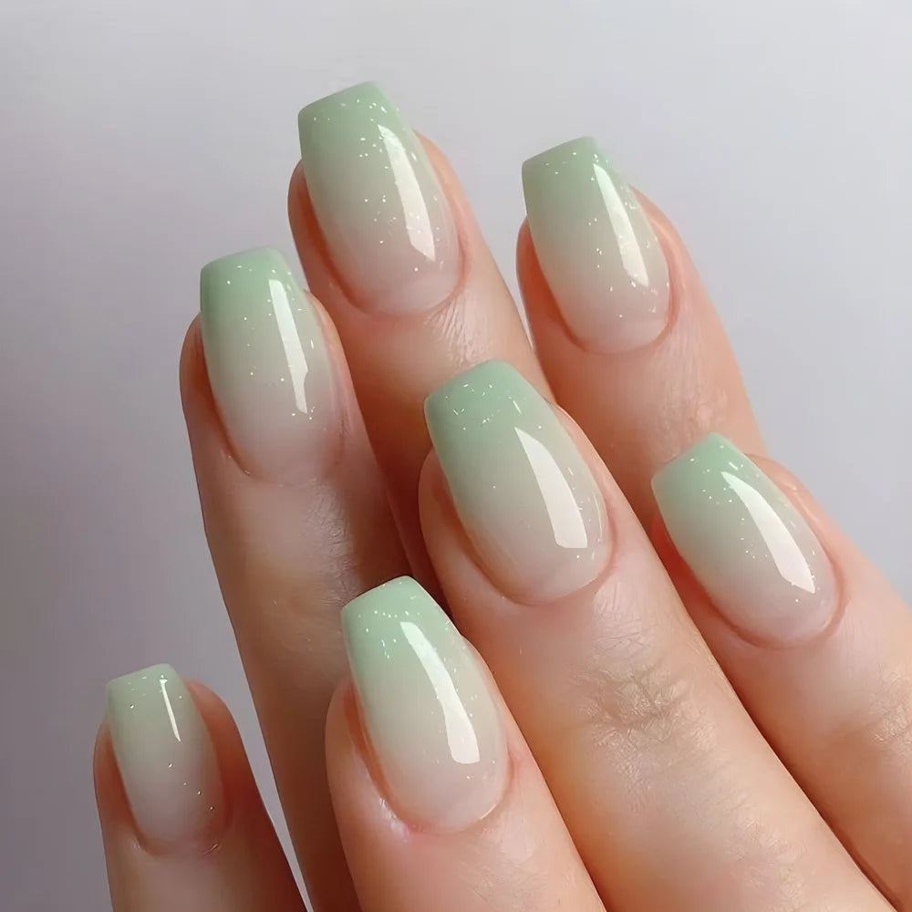 24pcs Gradient Fake Nails French Ballerina Nail Waterproof Faux Medium Coffin false nails Fingernails Press on Nails Tips