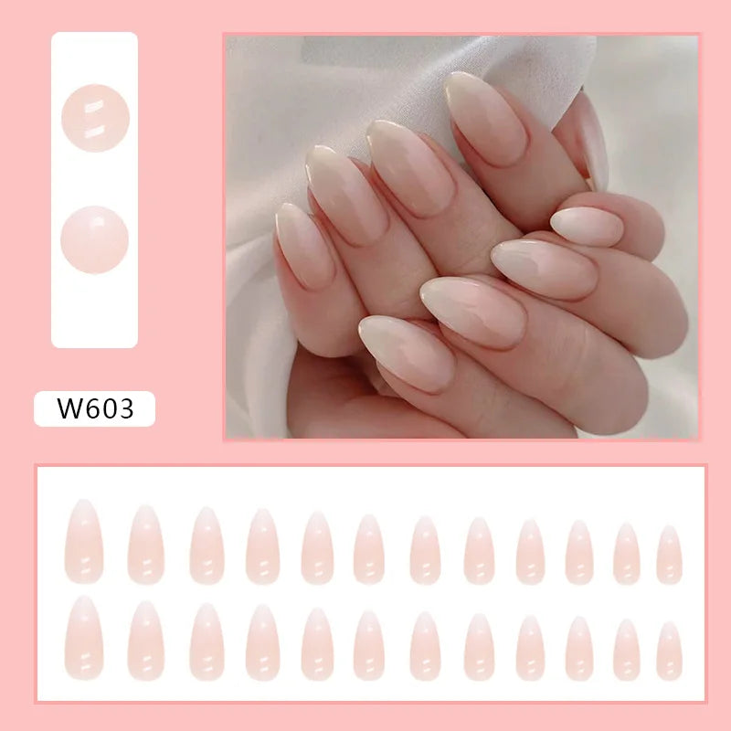 24pcs/Box Ballerina Nail Tip Purple with Design Manicure Patches Fresh Floral Almond False Nails Press on Med Nails Detachable