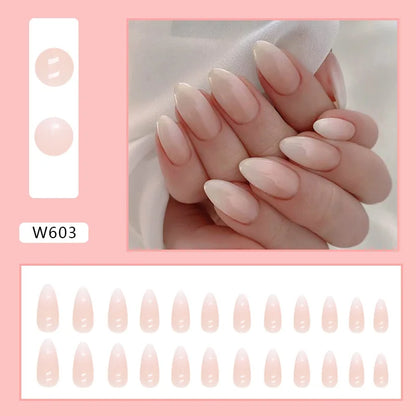 24pcs/Box Ballerina Nail Tip Purple with Design Manicure Patches Fresh Floral Almond False Nails Press on Med Nails Detachable