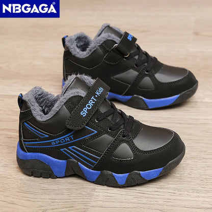 Winter Warm Kids Sneakers Non-Slip Sport Children's Boys Leather Casual Walking Shoes Outdoor Running Shoes Size 28-39