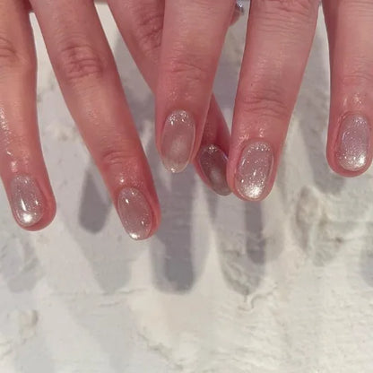 24Pcs Short Square Nude Fake Nails Art White Edge Glossy Artificial French False Nails Removable Full Cover Press on Nail Tips