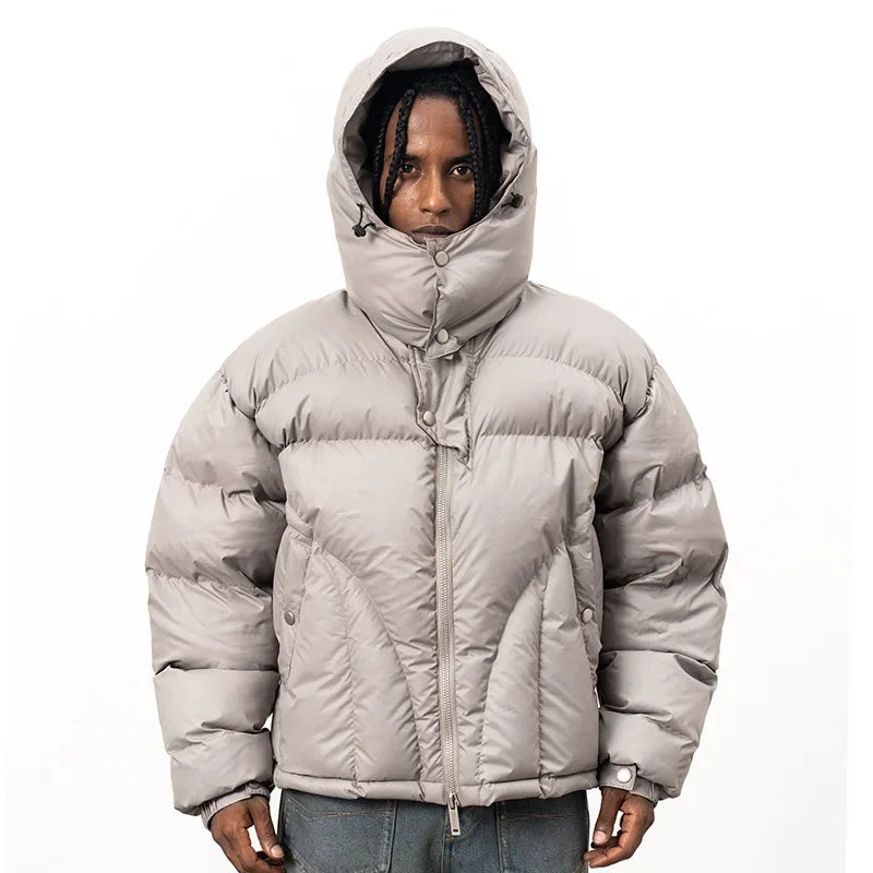 Men's Parka Jackets Hooded Male Padded Coats High Street Solid Color Niche Design Winter Zipper Windproof Warm High-quality Coat