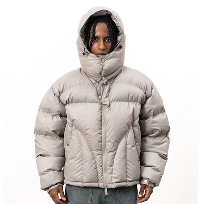 Men's Parka Jackets Hooded Male Padded Coats High Street Solid Color Niche Design Winter Zipper Windproof Warm High-quality Coat