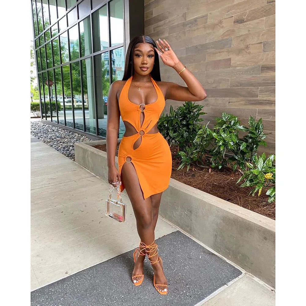 Halter Sexy Slim Women's Dress Sleeveless Backless High Split