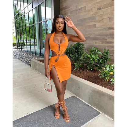 Halter Sexy Slim Women's Dress Sleeveless Backless High Split