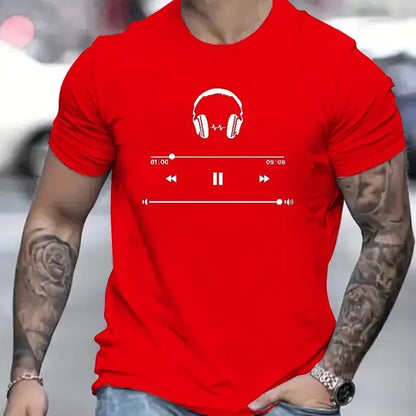 Music Lovers 3d Pattern Printed Men's Cotton Medium Stretch T-Shirt Trend Personality Men's Summer Casual Loose Quality Clothing