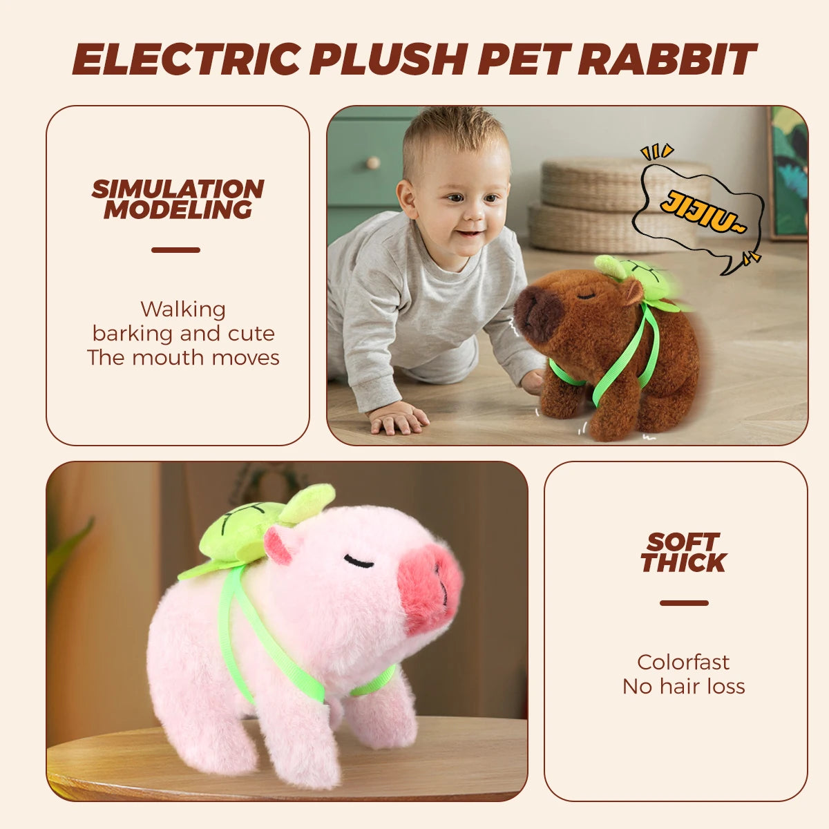 1Pc Plush Walking Sound Moving Pet Kids Electric Capybara Back Turtle Toy