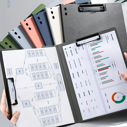 1pcs A4 Profile Clipboard Double Clip Clip Board 100 Sheets Office Documents Organizer Writing Pad Paper Storage A4 File Folders