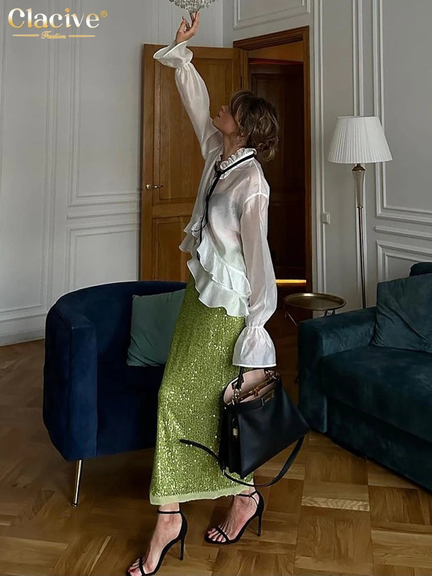 2025 Fashion Ruffle Collar Long Sleeve Blouses