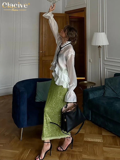 2025 Fashion Ruffle Collar Long Sleeve Blouses