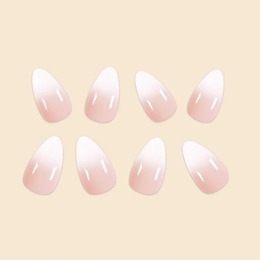24Pc Short Size French Oval White Gradient Minimalist style Women Full Coverage Wearable Fake Nails Set