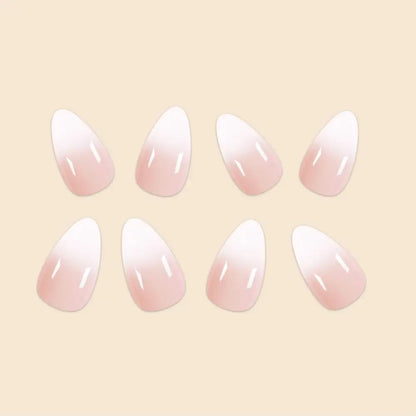 24Pc Short Size French Oval White Gradient Minimalist style Women Full Coverage Wearable Fake Nails Set