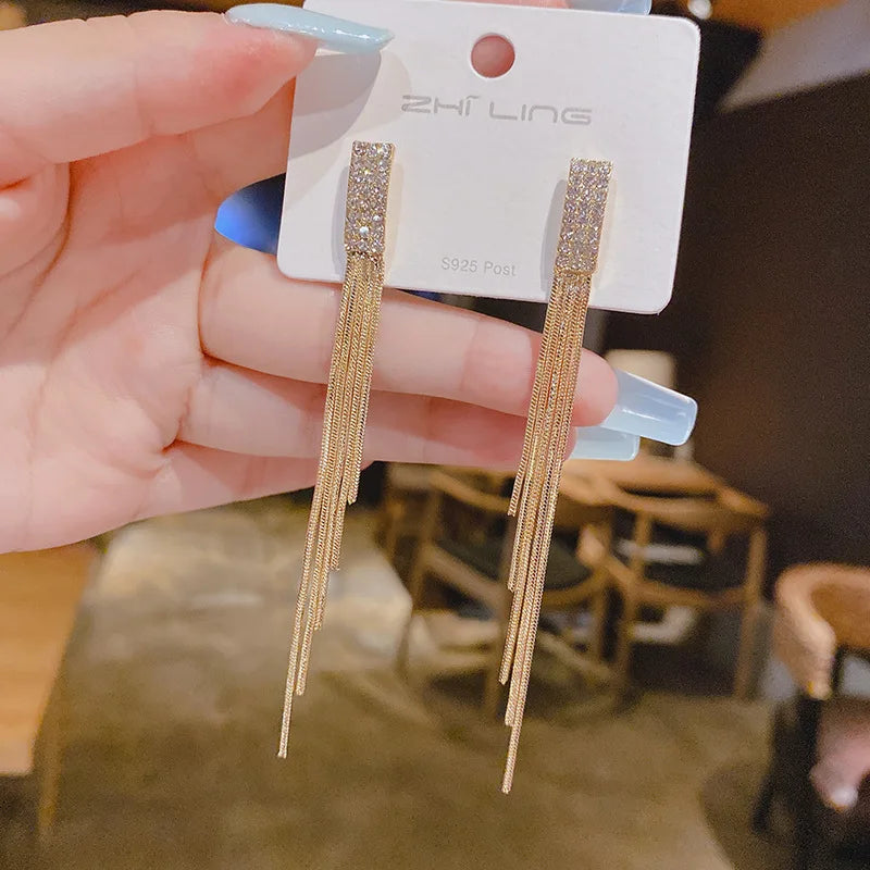 Fashion Trend Unique Design Elegant Delicate Luxurious Zirconia Leaf Tassel Earrings High Jewelry Wedding Party Gifts For Women