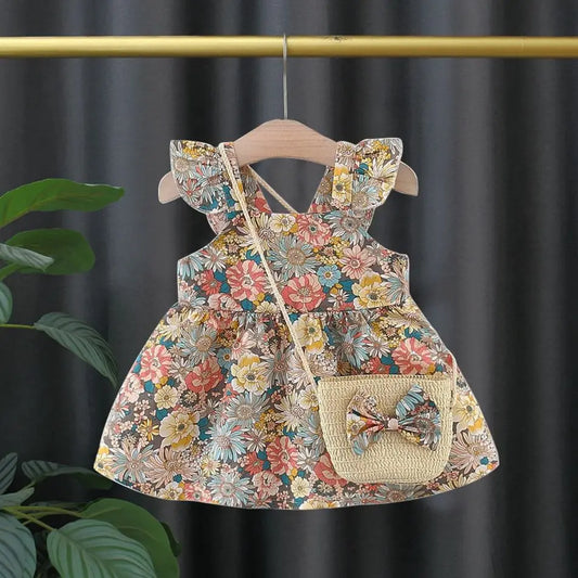 Summer Cotton Baby Dress Flower Printed Dress Hawaiian Style Baby Clothes Send Bag