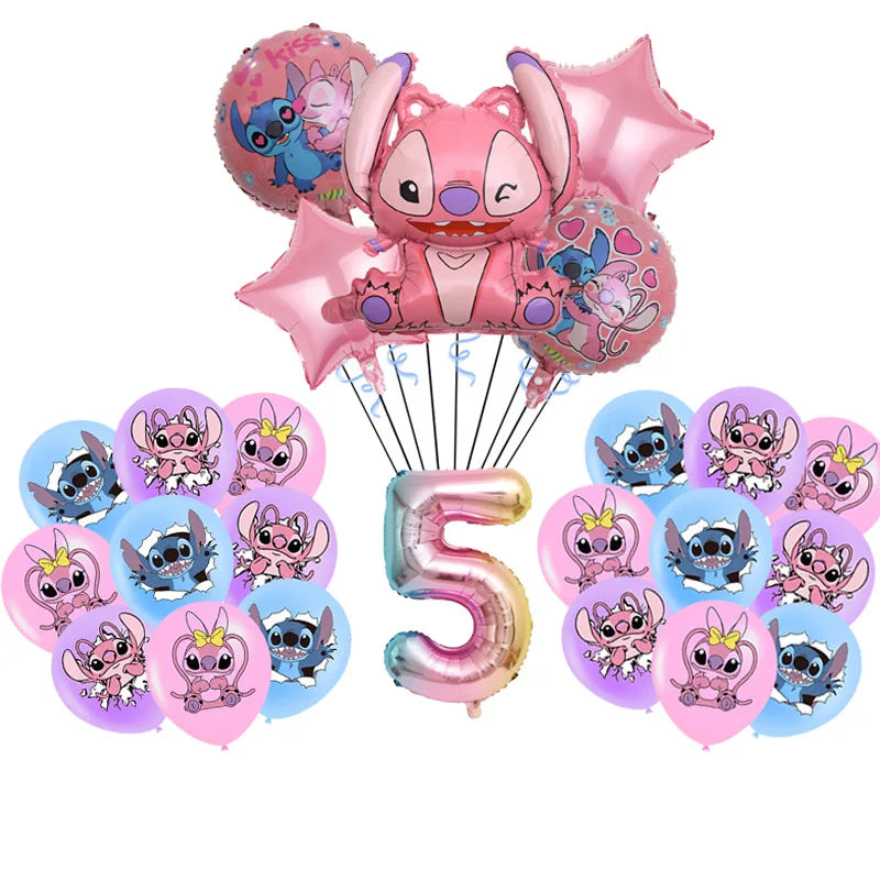 Disney Pink Lilo&Stitch Birthday Party Decorations Disposable Plate Angel Balloon Baby Shower Girls Birthday Party Supplies